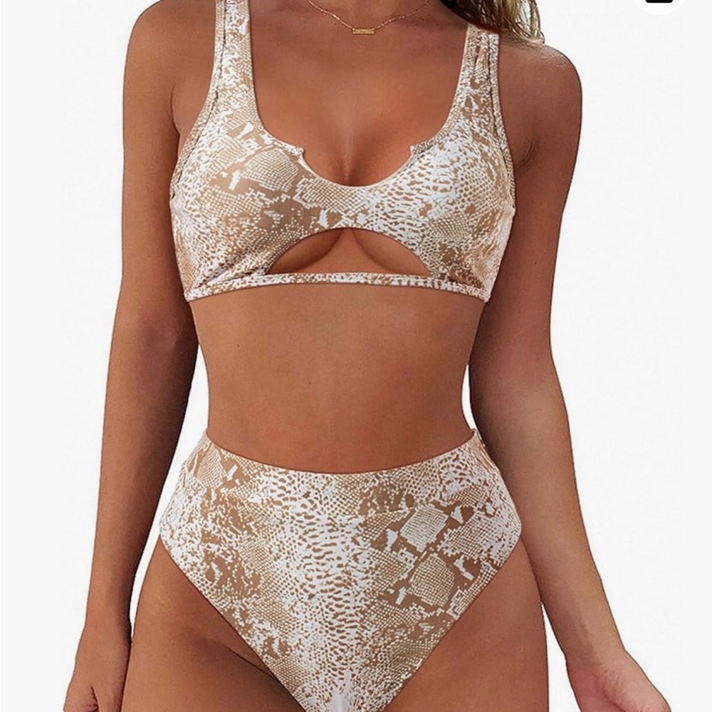 Snakeskin print Cutout Bikini Set High Waisted